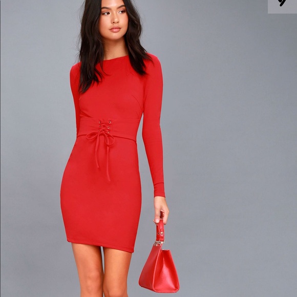 Lulus Dresses & Skirts - ♥️Lulu’s Red Dress Bodycon Long Sleeve♥️
